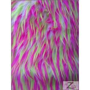   Fur Fabric w/Colored Tips White/Lime+Yellow Tips  60 