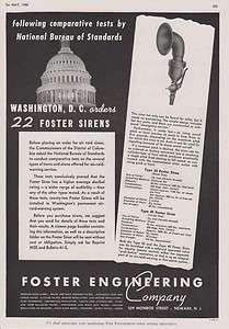 WASHINGTON D.C. ORDERS FOSTER AIR POWERED AIR RAID SIRENS 1942 AD 