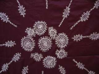 Dark Maroon Vintage Hand Embroidery Sari Saree Fabric B  