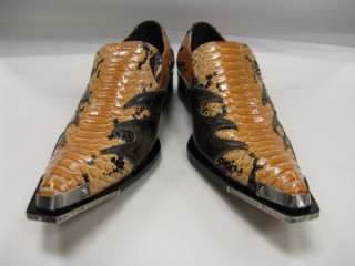   Rust Croco Print Pointed Leather Shoes Metal Tip FI 6483 Size 6  
