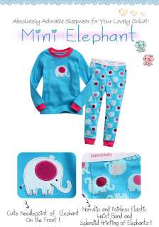   Toddler Kids Girl Boy Sleepwear Pajama Set  Mini Elephant   