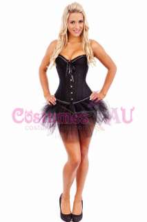 Burlesque Corset Angel Lace up G String Tutu Skirt Petticoat Satin 