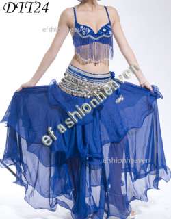 quality belly dance 3 pics costume blue bra&skirt belt  