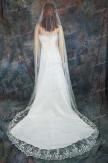 1T Diamond White Scalloped Floral Lace Cathedral Veil  