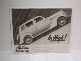 Vintage 1935 Airstream Desoto Automobile Car Magazine Ad  