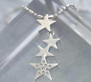White Gold gp Lab Diamond Moon love Star Pendant Necklace  