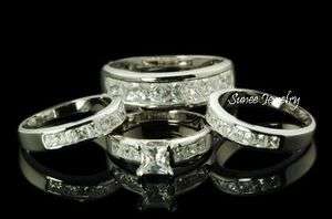 HIS HER 4pc Matching Engagement Wedding Ring Set sz 7  