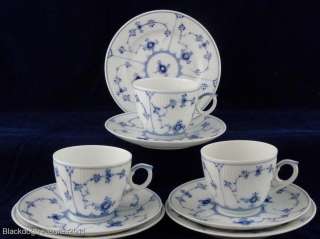 3x Royal Copenhagen blue fluted tea trios  