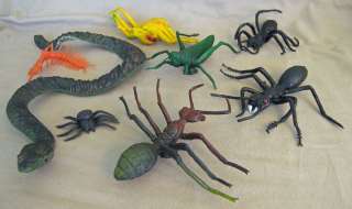 LOT VINTAGE PLASTIC CRITTER TOYS SNAKE ANTS SPIDER BUGS  