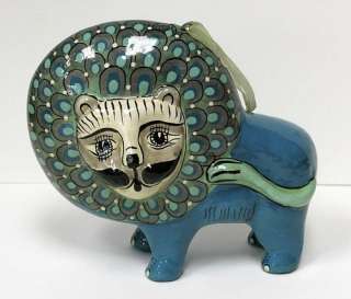 Vintage Mexican Folk Art Pottery Lion Cat Figurine Ornament Tonala 