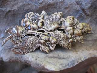   FLORAL & LEAF SOLID BRASS FRENCH CLIP HAIR BARRETTE NEW USA 008  