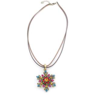 Cute Gold tone Full Crystal Flower Double NECKLACE  