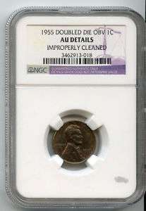 1955 Wheat Cent Double Die AU Details NGC Cleaned B108  