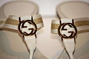 NWT Gucci cream/gold logo sandals shoes 9.5 (fits 9m)  