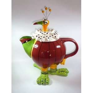 1049 Design Teekanne Strauss Handbemalt Keramik  Küche 
