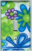 Retro Purple Blue Daisy Flowers Light Switch Cover  