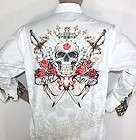   Crystal NEW Skull and Roses Dress Shirt Just in NEW LOOK Sz M  3XL