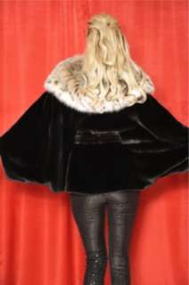 Brand New Black Mink Fur Cape With CatLynx Hood NWT  