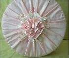 Fabric Covered Hat Box,, XLG, Pink Silk,, Lace,Pearls