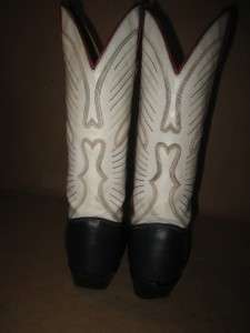 TEXAS Vtg Rare Navy White Leather Stitching Cowboy Boots Women 8 M USA 