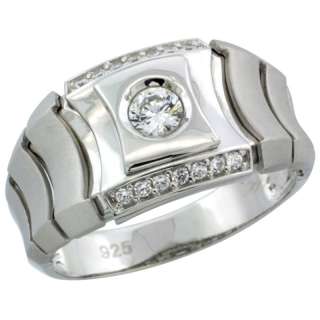 Sterling Silver Mens Watch Band Style Ring w/ CZ Stones rcz859  