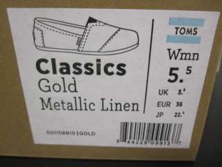 Toms Classic Metallic Gold Linen BNIB sz 5 10 $70  