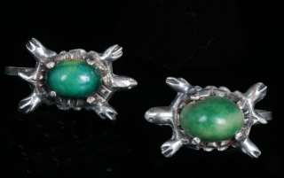   MEXICO MEXICAN SILVER EARRINGS ~ CHUNKY JADE ~ TURTLE design  