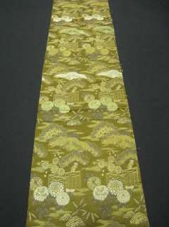 Japanese Kimono MARU OBI Deep Green Vintage Silk15a5018  