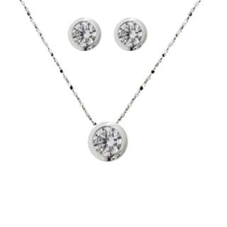   18 Necklace & Earrings Set w/ Crown or Bezel Set 3.5 Ct CZ  