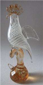 MURANO AMBER & CLEAR SPIRAL GLASS COCKATOO PARROT FIGURINE  