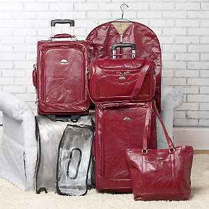 American Flyer 5 piece Patch Leather Luggage Set 