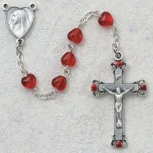  Sterling Silver Ruby Heart Rosary Rosaries Deluxe Crucifix & Center 