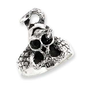    Sterling Silver Antiqued Skull W/Snake Ring, Size 6 Jewelry