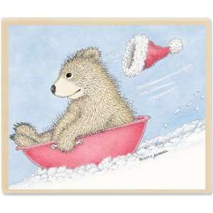    Gruffies Wood Mounted Rubber Stamp Beary Fast Sled