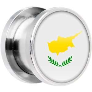  2 Gauge Stainless Steel Cyprus Flag Saddle Plug Jewelry