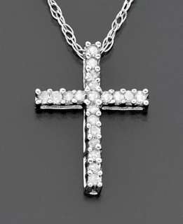 Diamond Necklace, 14k White Gold Cross Diamond Pendant (1/10 ct. t.w 