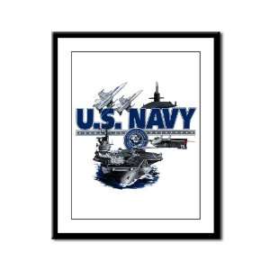   Panel Print US Navy with Aircraft Carrier Planes Submarine and Emblem