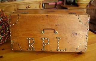Antique 1800s Wooden Trunk BOX Pumpkin Pine Table Chest Brass STUDS 
