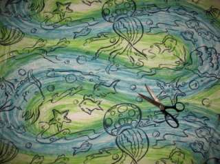 VTG 37W ATOMIC MCM NOVELTY COTTON QUILT FABRIC UNDER SEA JELLY FISH 