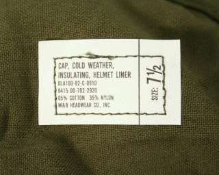 USGI Military Cold Weather Insulated OD CAP HELMET LINER Bomber 7 3/4 