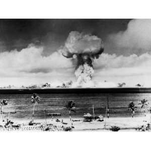 Huge Mushroom Cloud Hangs over Bikini During American Atomic Bomb Test 