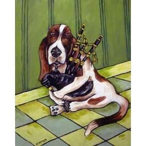 Bassett Hound Playing Bagpipes By Jay Schmetz Highest Quality Art 