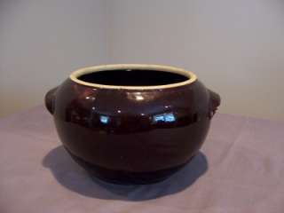 Bean Pot Ceramic Brown Glazed Pottery USA 2 quart  