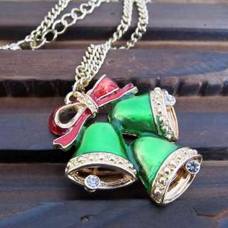   green Christmas bells red bow necklace boy girl Jewelry gift  