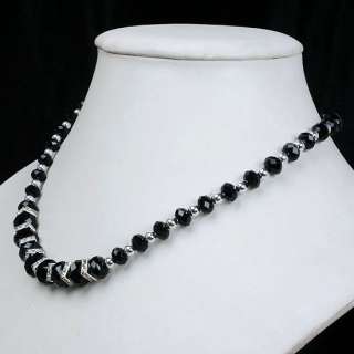 Black Crystal Glass Faceted Beads Jewelry Necklace 19L  