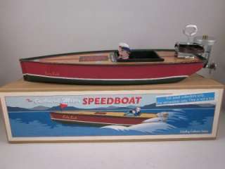   EDITION Wind Up Tin metal boat vtg style toy Speedboat Outboard Motor