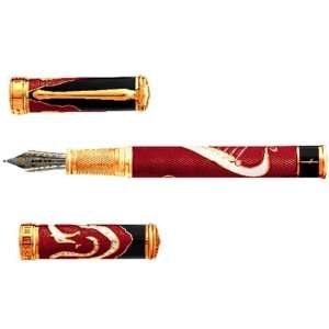   Oscarson Valhalla Black White and Red Broad Gold Vermeil Fountain Pen