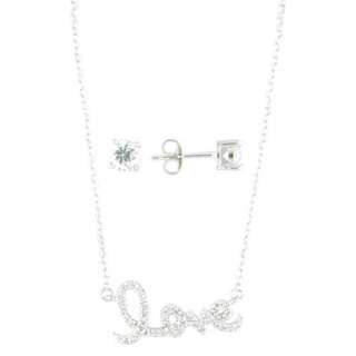 Silver Set Ss Cz Love Necklace & Cz Studs   18 product details 