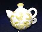 VTG Single Serving Teapot & Cup Cream w/Olive Roosters