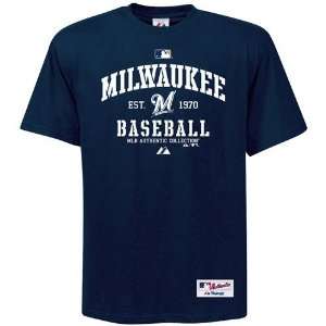  Majestic Milwaukee Brewers Navy Blue AC Classic T shirt 